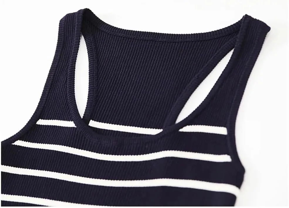 DBFBDTU Camisole Tops for Women Women's Striped Knitted Vest Round Neck Sleeveless Contrast Camisole Tank Tops