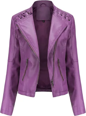Dear model Women's Leather Jackets,Faux Leather Moto Jacket Slim Thin Leather for Casual Look