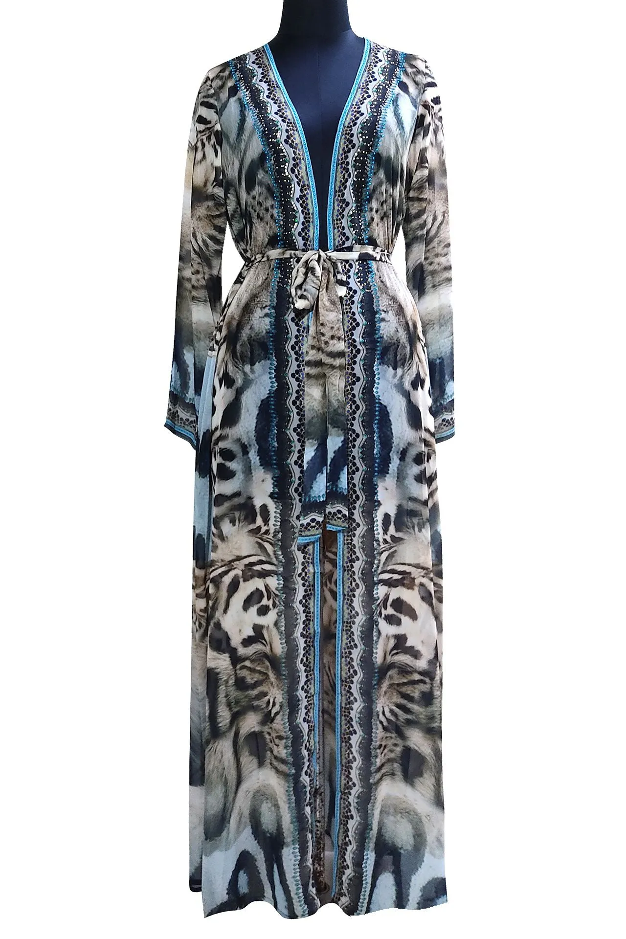Designer Animal Print Long Duster In Bengal Tiger