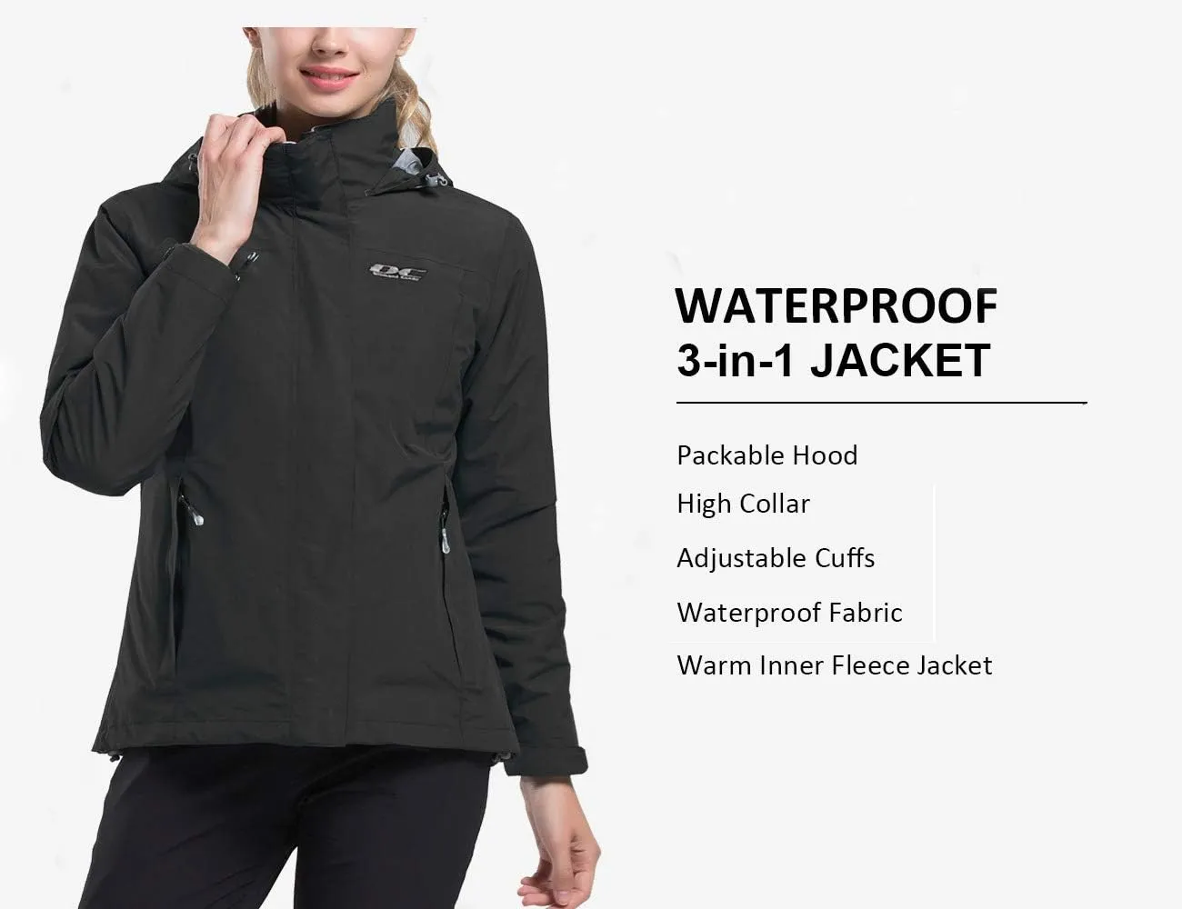 Diamond Candy Womens 3-in-1 Winter Jacket Waterproof Rain Coat with Hood Warm Fleece Ski Jackets