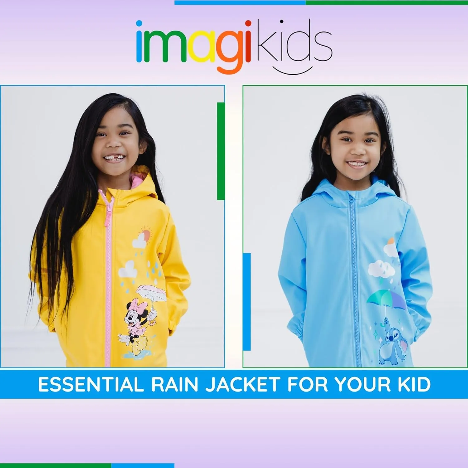 Disney Junior Girls Zip Up Waterproof Rain Jacket Toddler to Big Kid Sizes (2T - 14-16)