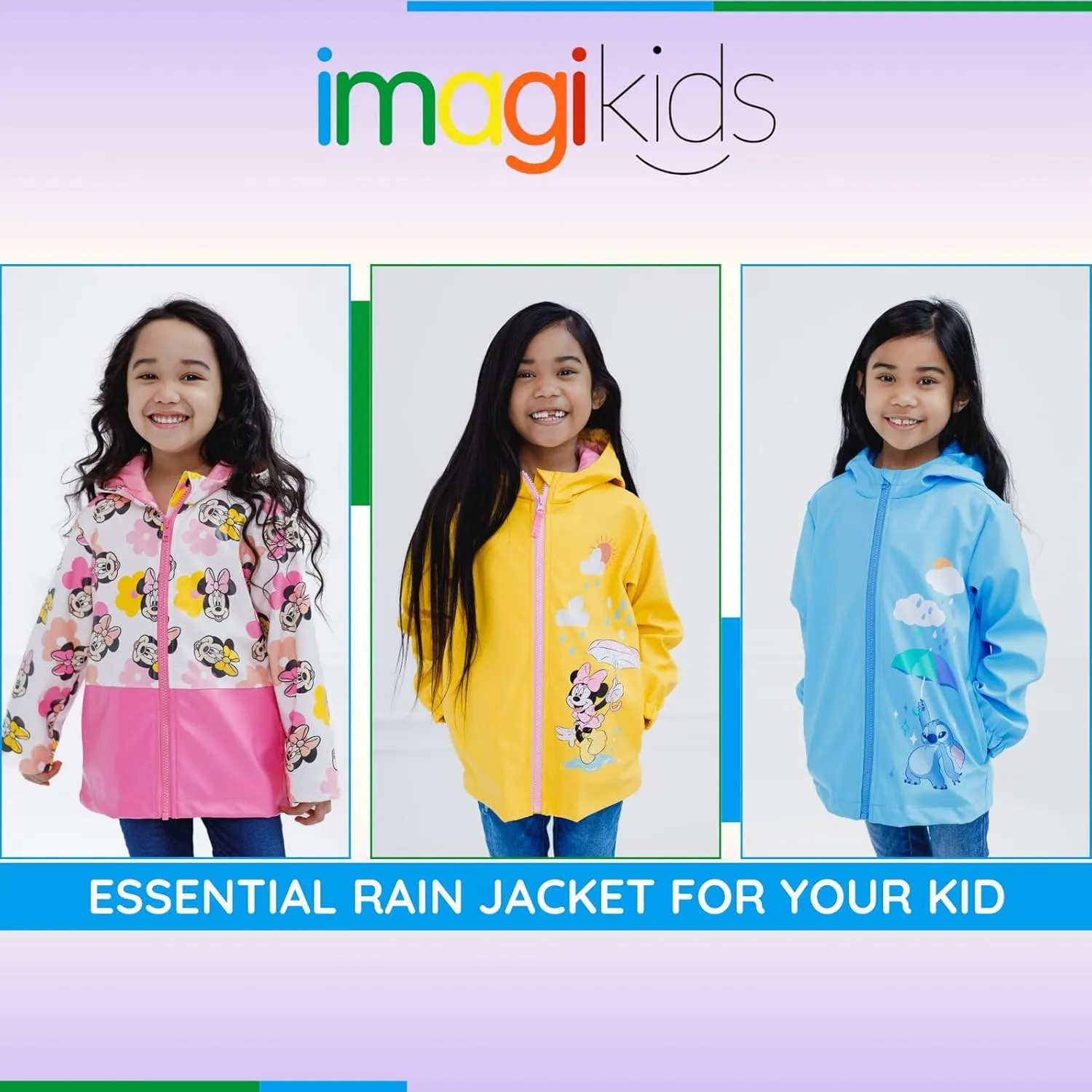 Disney Junior Girls Zip Up Waterproof Rain Jacket Toddler to Big Kid Sizes (2T - 14-16)