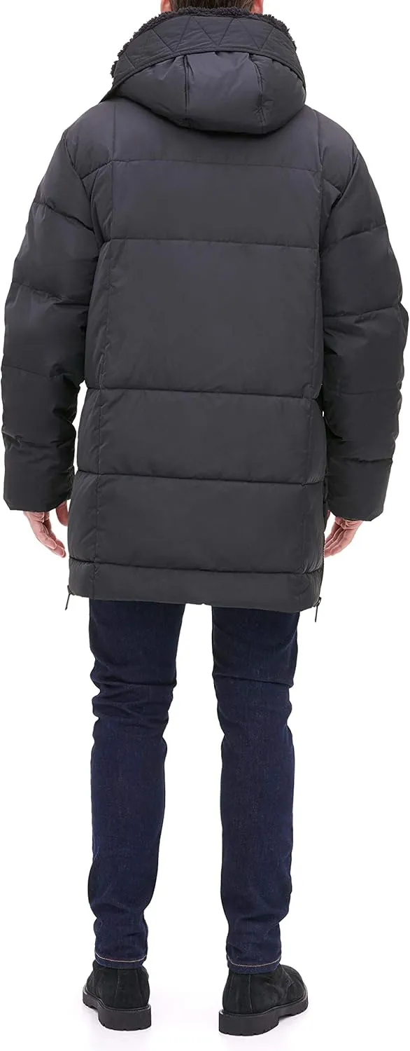 DKNY Men's Ultra Loft Full Length Quilted Parka with Sherpa Lined Hood