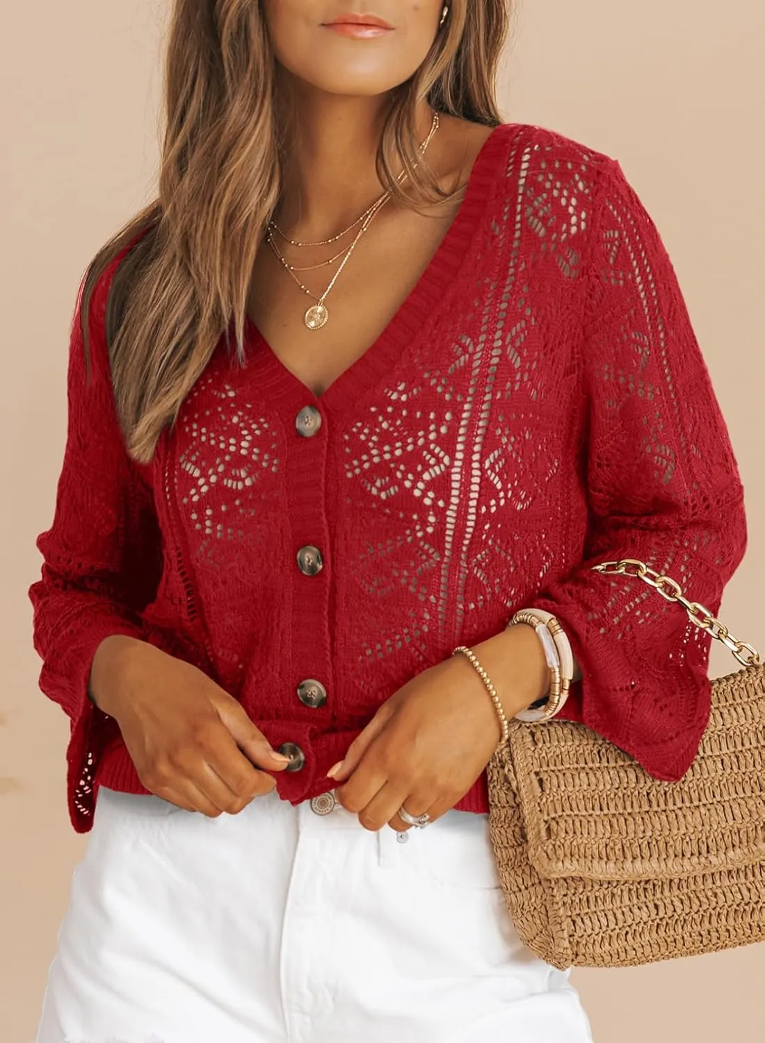 Dokotoo Cardigan Sweaters for Women Long Sleeve Shirts Lightweight Cardigan Button Down Crochet Tops Spring Outfits 2025