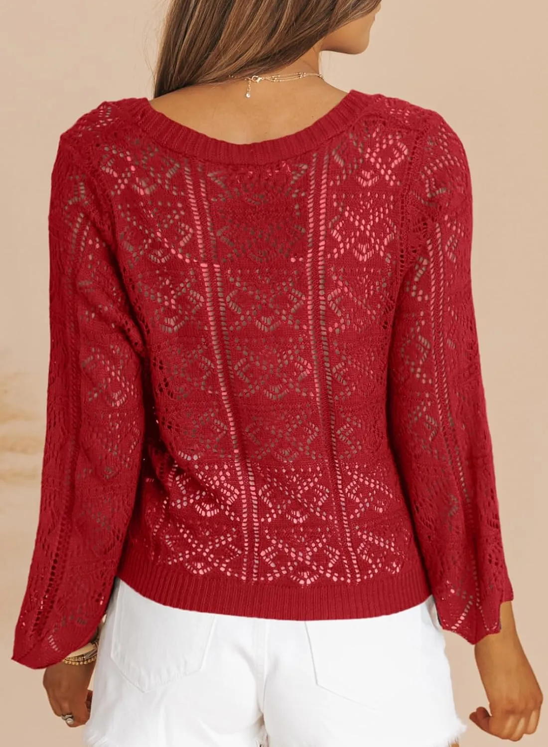 Dokotoo Cardigan Sweaters for Women Long Sleeve Shirts Lightweight Cardigan Button Down Crochet Tops Spring Outfits 2025