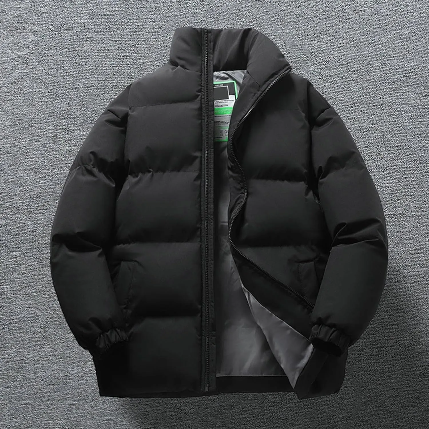 Elastic Cuff Cotton Coat Unisex Winter with Multiple Pockets Wind-resistant Design Thick Padded Stand Collar Neck