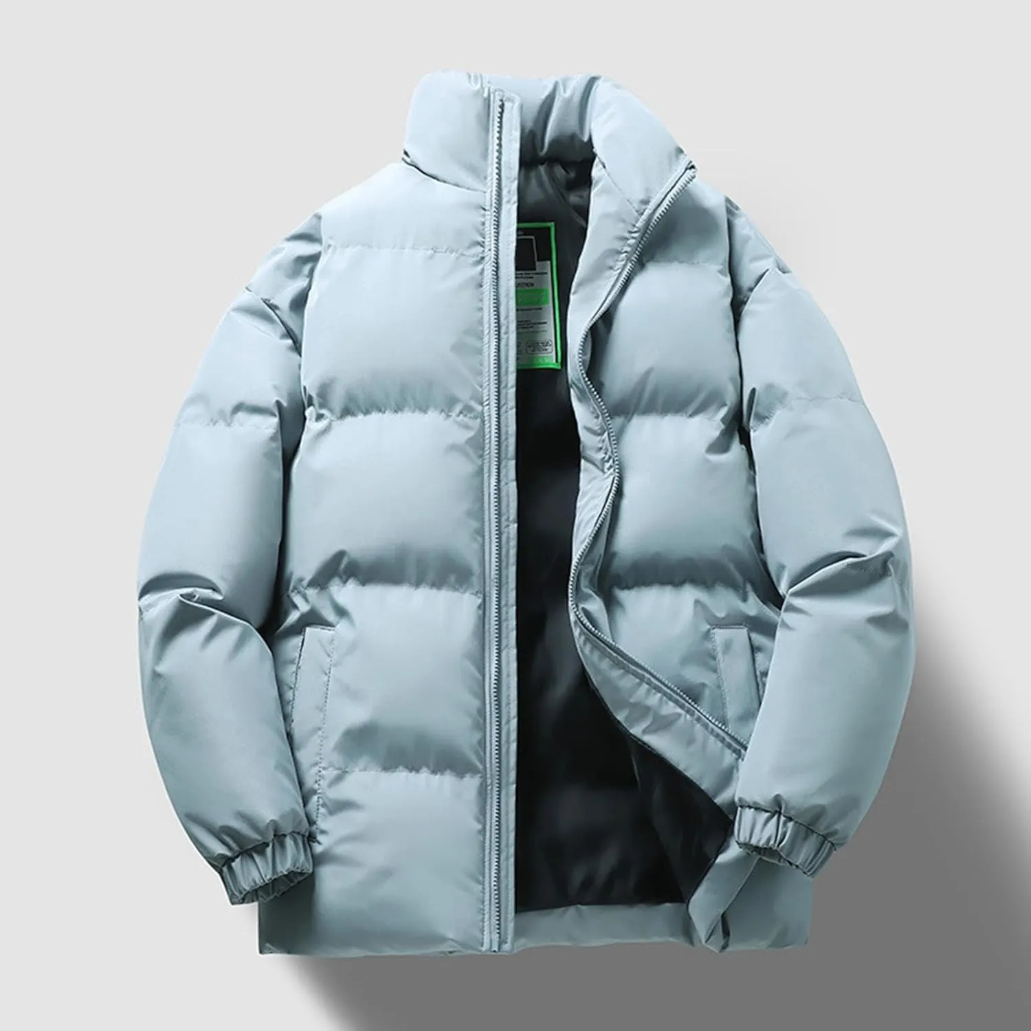 Elastic Cuff Cotton Coat Unisex Winter with Multiple Pockets Wind-resistant Design Thick Padded Stand Collar Neck