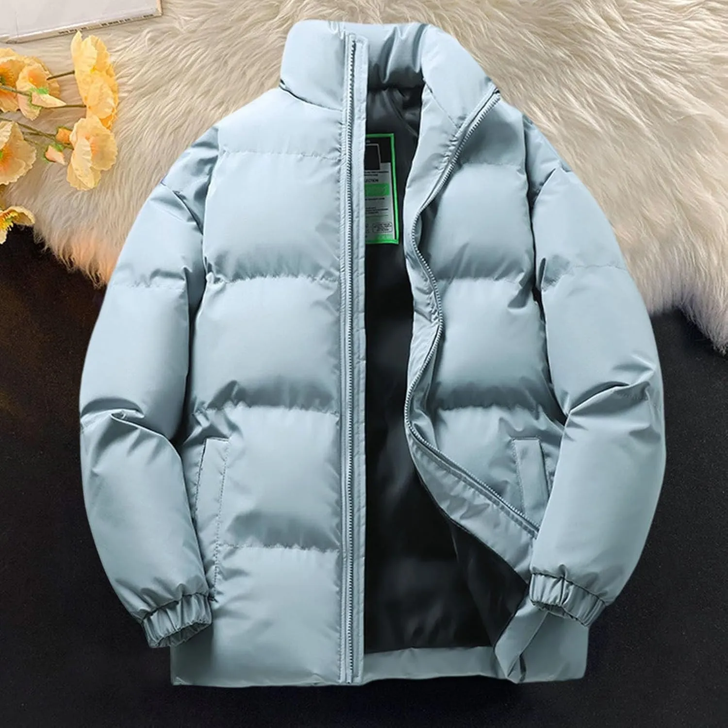 Elastic Cuff Cotton Coat Unisex Winter with Multiple Pockets Wind-resistant Design Thick Padded Stand Collar Neck