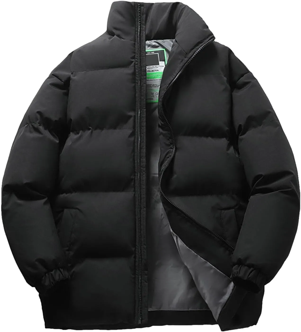 Elastic Cuff Cotton Coat Unisex Winter with Multiple Pockets Wind-resistant Design Thick Padded Stand Collar Neck