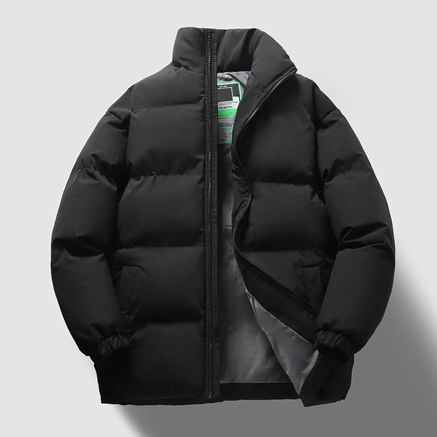 Elastic Cuff Cotton Coat Unisex Winter with Multiple Pockets Wind-resistant Design Thick Padded Stand Collar Neck