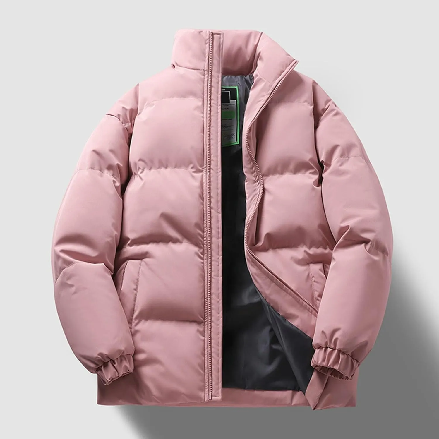 Elastic Cuff Cotton Coat Unisex Winter with Multiple Pockets Wind-resistant Design Thick Padded Stand Collar Neck