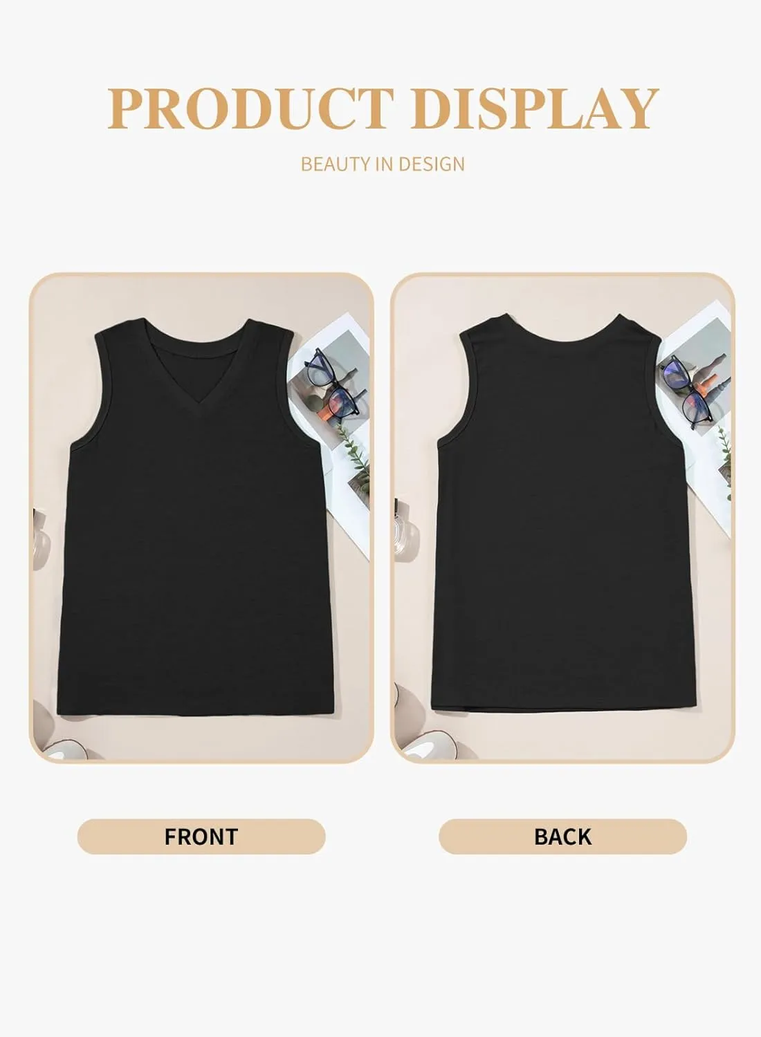 Eytino Womens Plus Size Tank Tops Summer Casual V Neck Sleeveless Tops Solid Shirts(1X-5X)