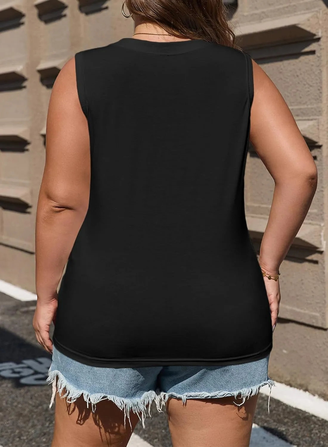 Eytino Womens Plus Size Tank Tops Summer Casual V Neck Sleeveless Tops Solid Shirts(1X-5X)