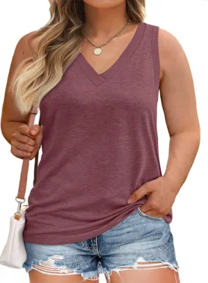 Eytino Womens Plus Size Tank Tops Summer Casual V Neck Sleeveless Tops Solid Shirts(1X-5X)