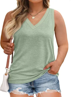 Eytino Womens Plus Size Tank Tops Summer Casual V Neck Sleeveless Tops Solid Shirts(1X-5X)