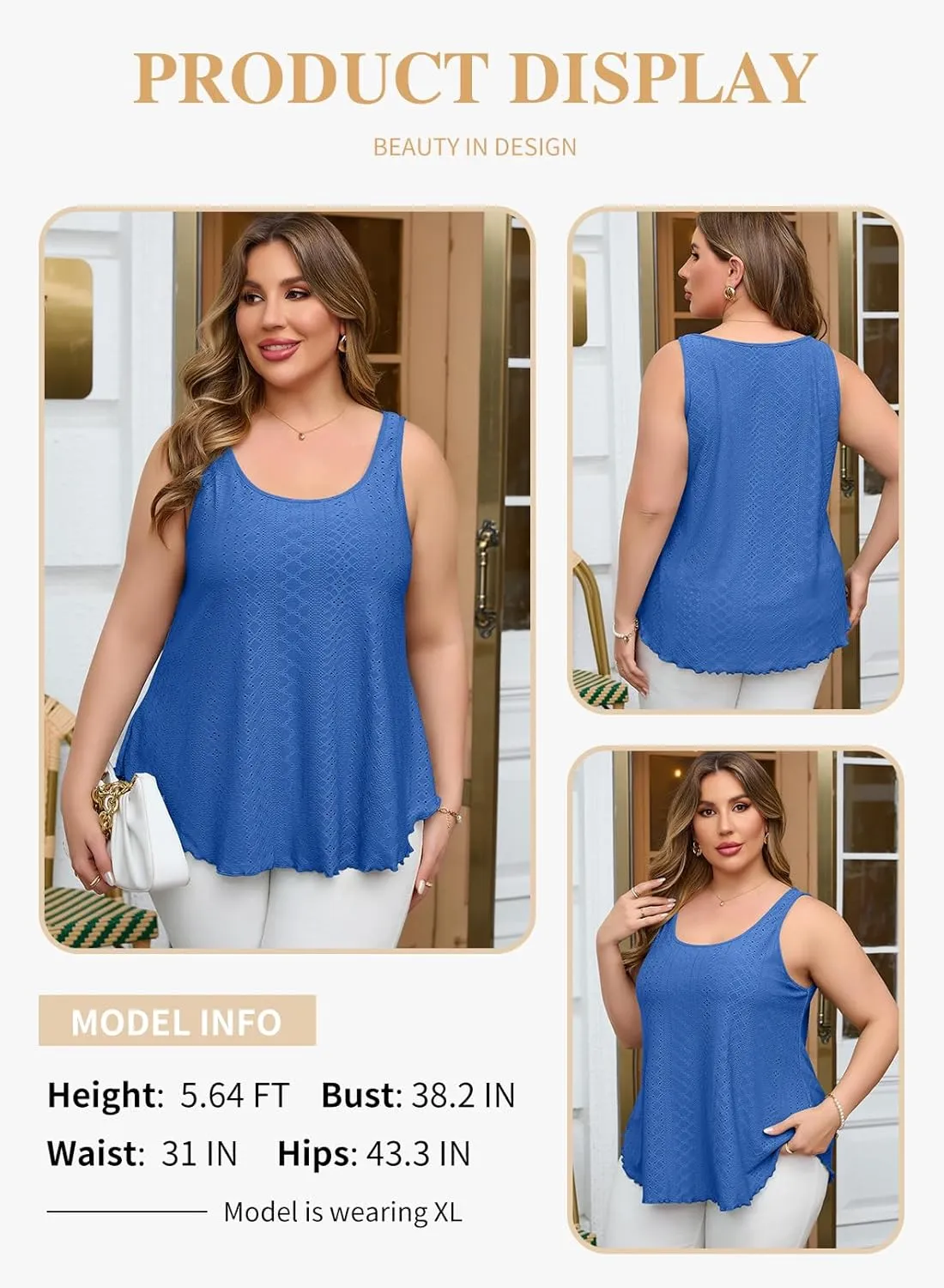 Eytino Womens Plus Size Tank Tops Summer Eyelet Embroidery Sleeveless T-Shirts Tops Scoop Neck Causal Loose Flowy Cami(1X-5X)