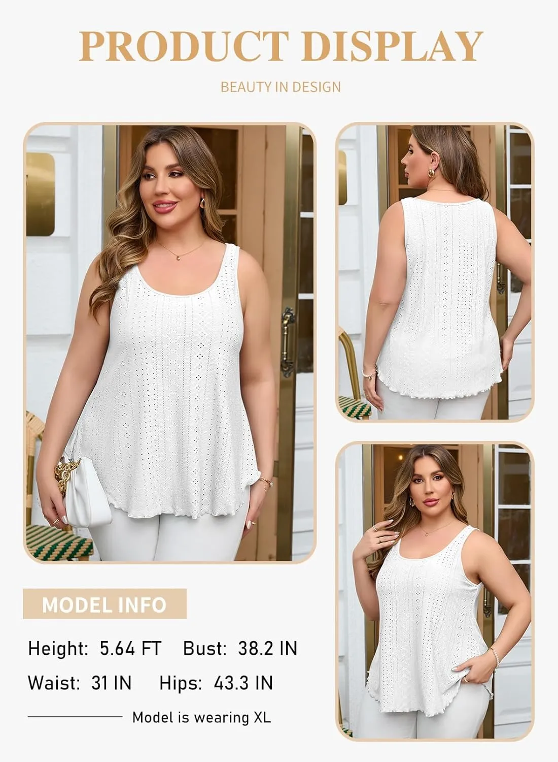 Eytino Womens Plus Size Tank Tops Summer Eyelet Embroidery Sleeveless T-Shirts Tops Scoop Neck Causal Loose Flowy Cami(1X-5X)