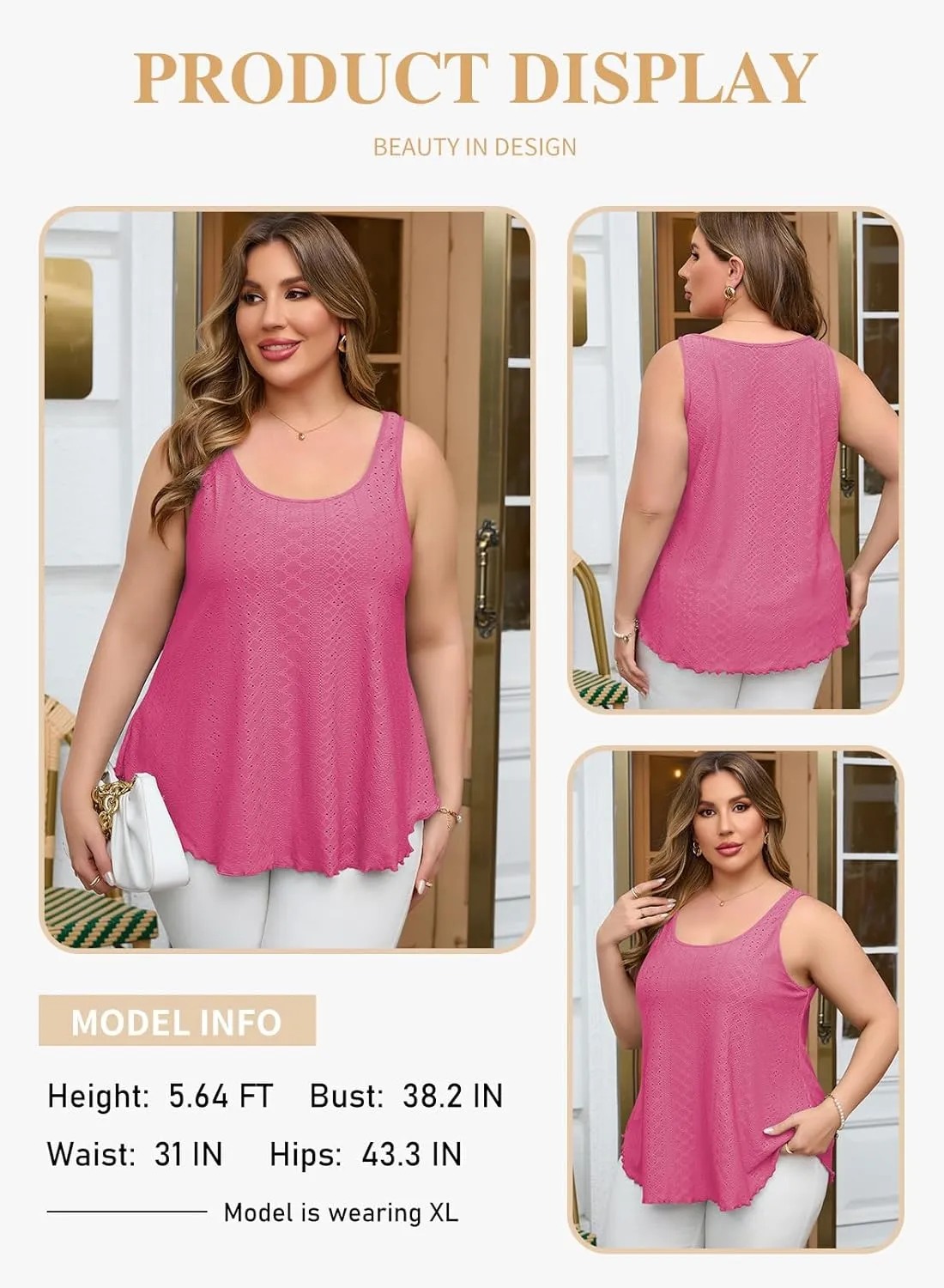 Eytino Womens Plus Size Tank Tops Summer Eyelet Embroidery Sleeveless T-Shirts Tops Scoop Neck Causal Loose Flowy Cami(1X-5X)