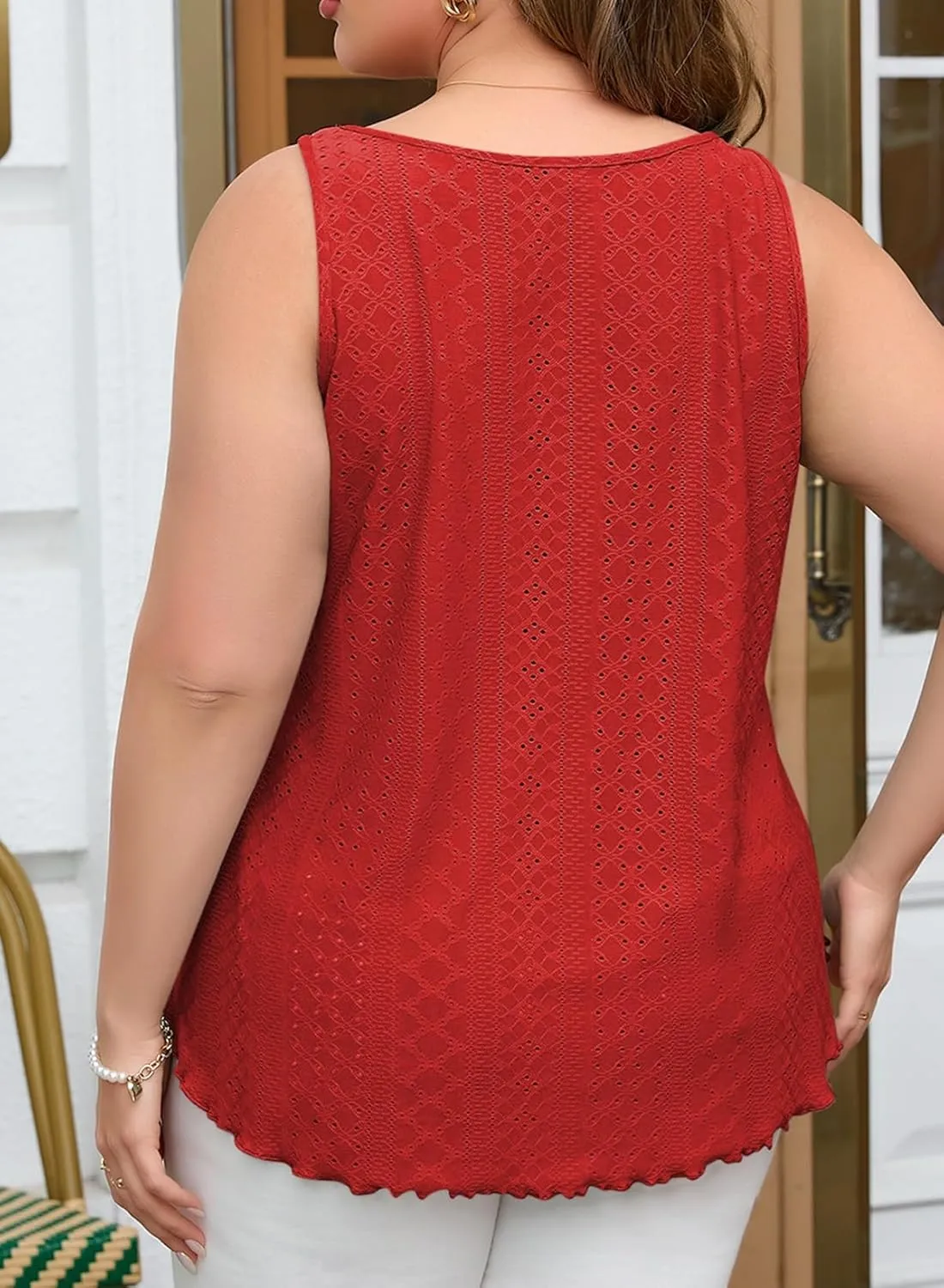 Eytino Womens Plus Size Tank Tops Summer Eyelet Embroidery Sleeveless T-Shirts Tops Scoop Neck Causal Loose Flowy Cami(1X-5X)