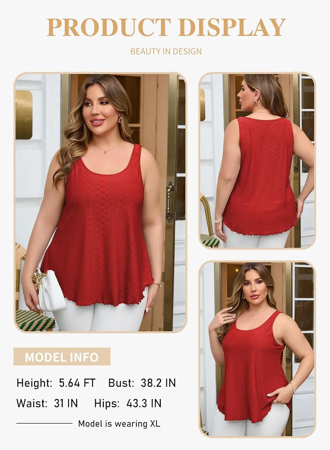 Eytino Womens Plus Size Tank Tops Summer Eyelet Embroidery Sleeveless T-Shirts Tops Scoop Neck Causal Loose Flowy Cami(1X-5X)