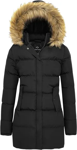FARVALUE Women's Winter Coat Warm Parka Jacket Puffer Quilted Thicken Hooded Outerwear with Fur Trim