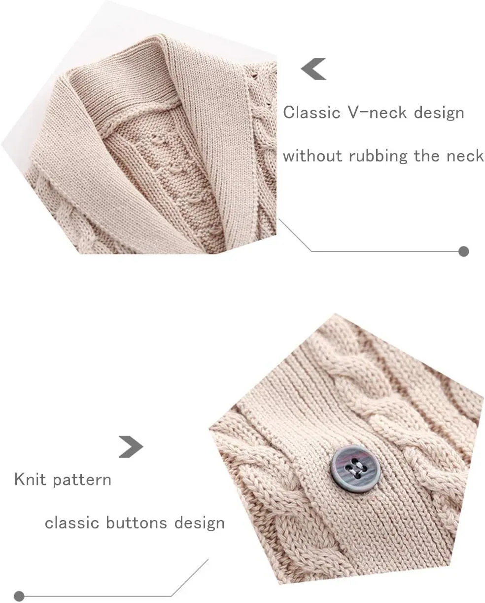 Feidoog Infant Baby Boys Cardigan Crochet Sweater V-NeckToddler Knit Button up Knitted Pattern Pullover Sweatshirt