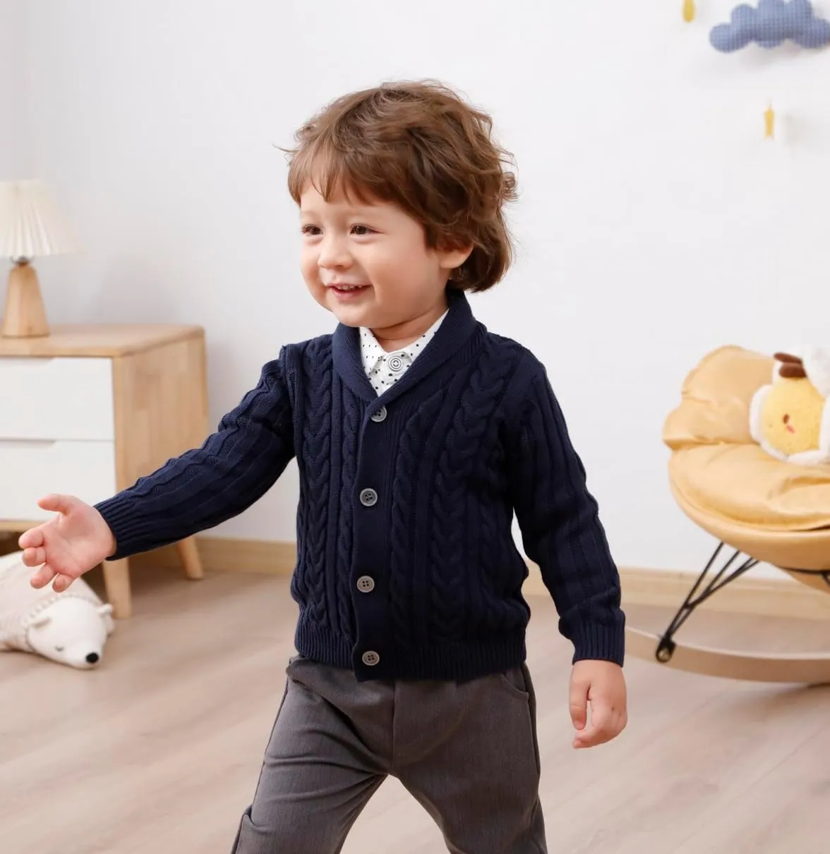 Feidoog Infant Baby Boys Cardigan Crochet Sweater V-NeckToddler Knit Button up Knitted Pattern Pullover Sweatshirt