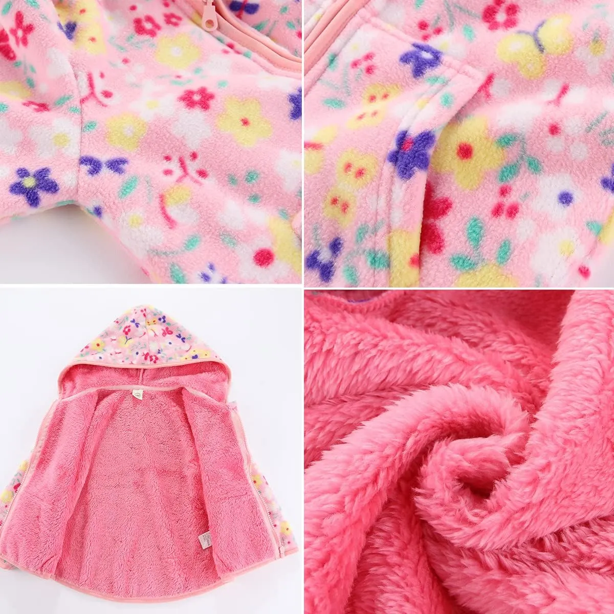 Feidoog Toddler Fleece Jacket Baby Boys Girls Hooded Waterproof Zipper Long Sleeve Thick Warm Outerwear