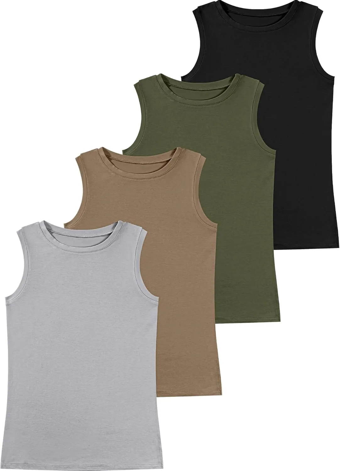 Ficerd 4 Pack Women's Sleeveless Tops, Casual Summer Loose Fit T Shirts Solid Color Tunic Tank Tops Ladies' Crew Neck Tee