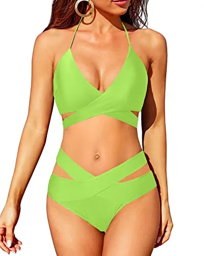 Flattering Push Up Swimsuit With High Leg Cut Out Design-Neon Green