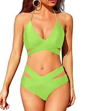 Flattering Push Up Swimsuit With High Leg Cut Out Design-Neon Green