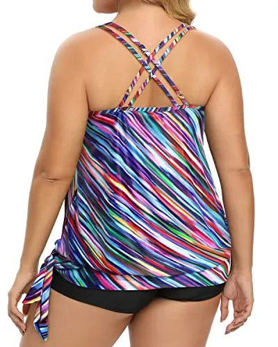 Flattering Two Piece Bathing Suits Plus Size Blouson Tankini with Tummy Control