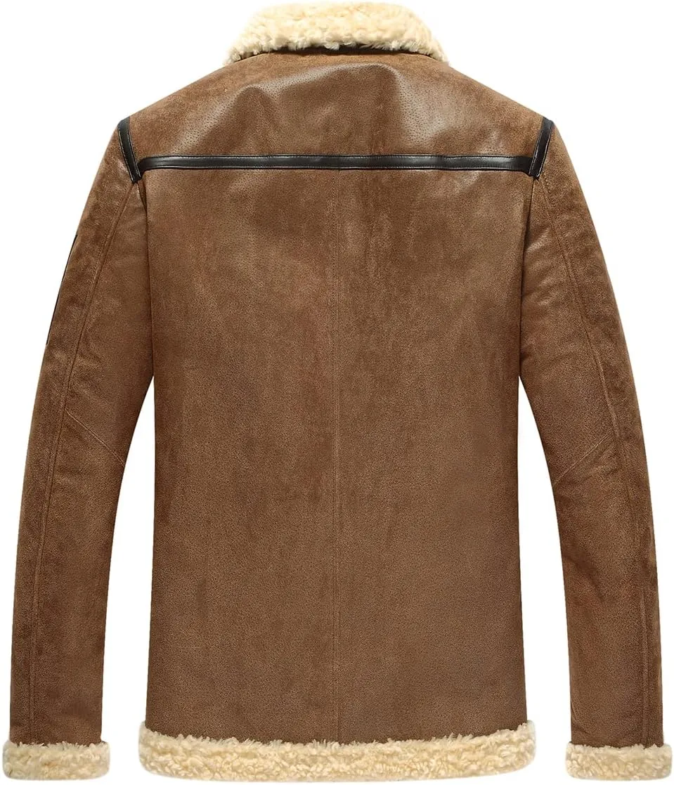 FLAVOR Men's Leather Aviator Jacket Motorcycle Bomber Shearling Coat