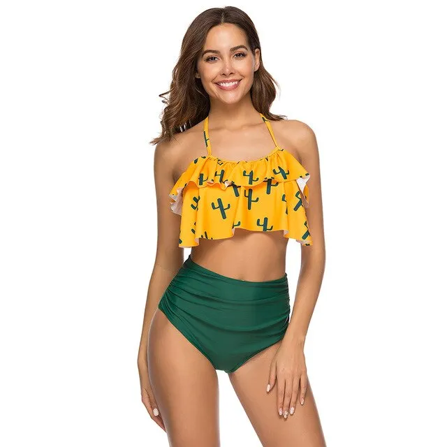 Floral Split Spaghetti Strap Sexy Charming Durable Two-piece Swimwear