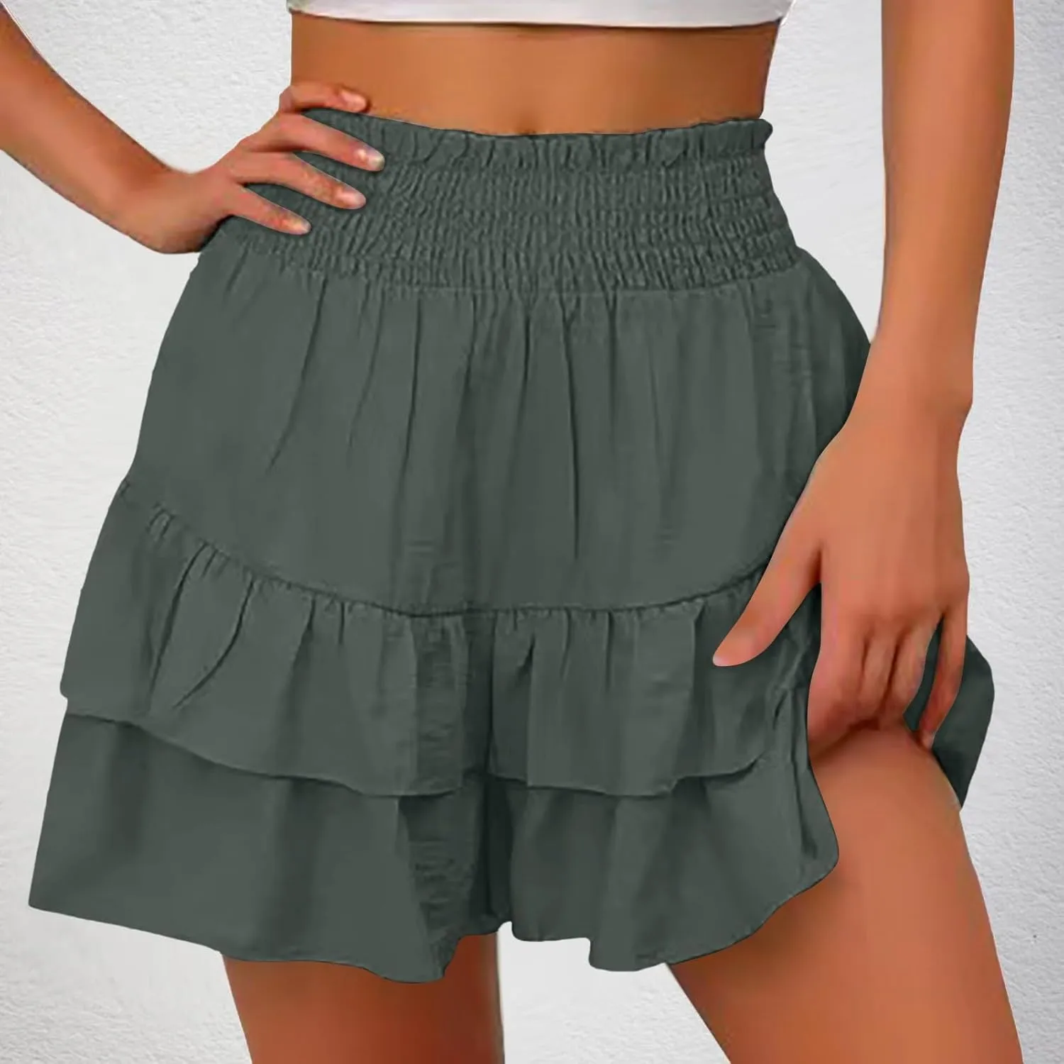 Flowy Shorts for Women Casual Elastic High Waisted Boho Skorts Ruffle Mini Skirts Running Tennis Butterfly Shorts