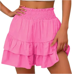 Flowy Shorts for Women Casual Elastic High Waisted Boho Skorts Ruffle Mini Skirts Running Tennis Butterfly Shorts