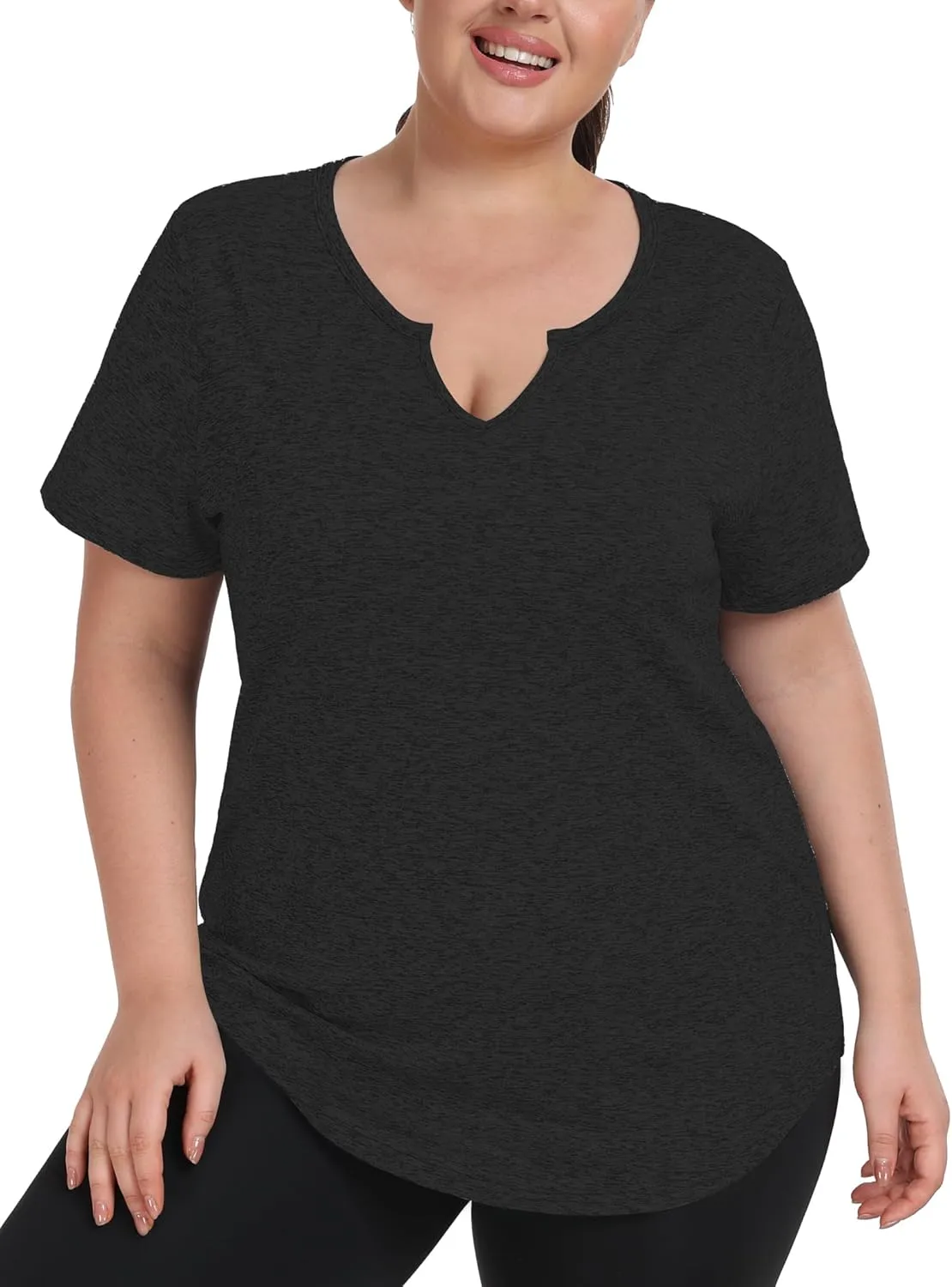 FOREYOND Plus Size Workout Tops for Women Short Sleeves V-Neck Yoga Shirts Loose Fit Athletic Gym Clothing Summer