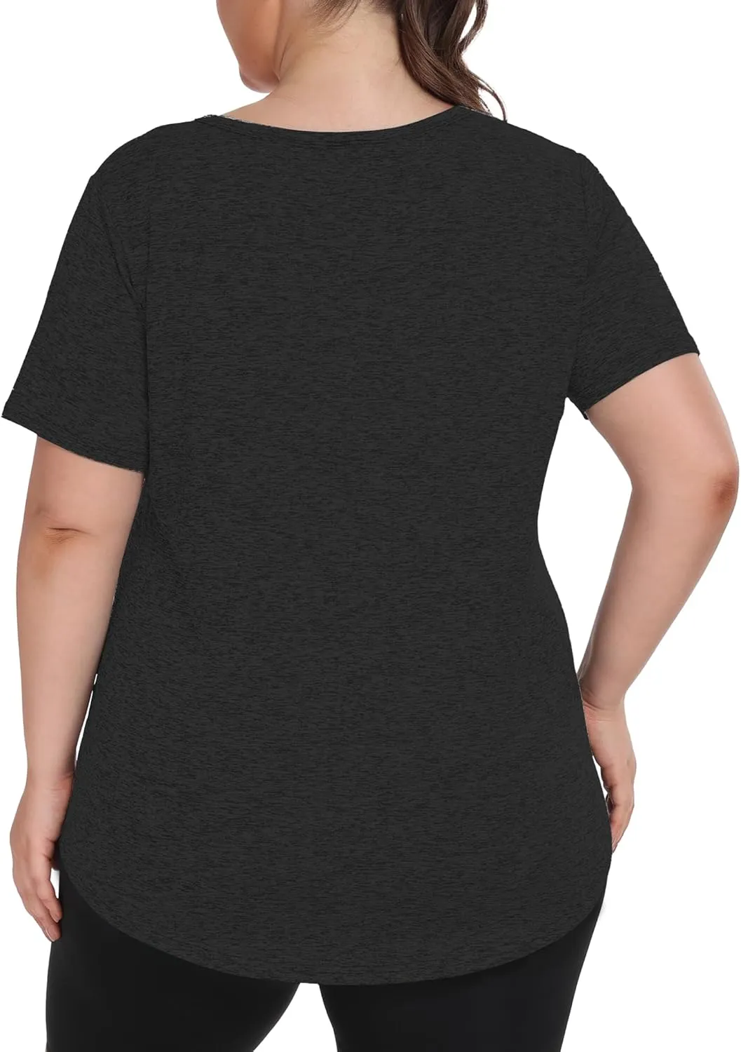 FOREYOND Plus Size Workout Tops for Women Short Sleeves V-Neck Yoga Shirts Loose Fit Athletic Gym Clothing Summer