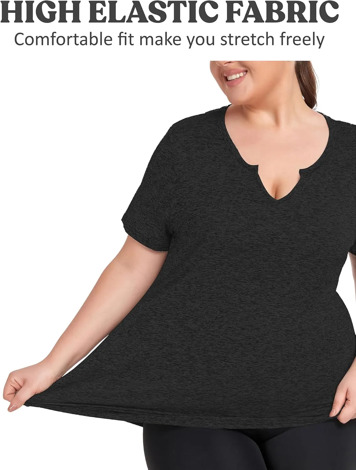 FOREYOND Plus Size Workout Tops for Women Short Sleeves V-Neck Yoga Shirts Loose Fit Athletic Gym Clothing Summer