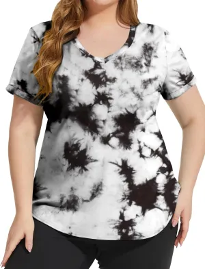 FOREYOND Plus Size Workout Tops for Women Short Sleeves V Neck Yoga Shirts Loose Fit Athletic Gym Running Clothes Summer