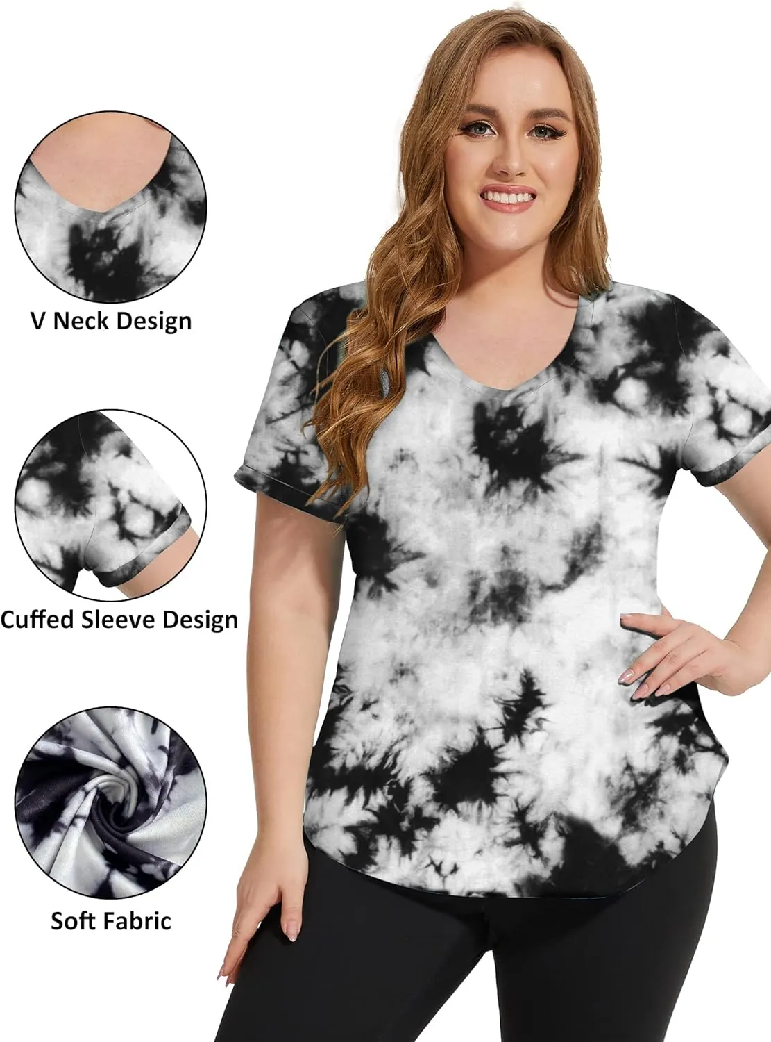 FOREYOND Plus Size Workout Tops for Women Short Sleeves V Neck Yoga Shirts Loose Fit Athletic Gym Running Clothes Summer