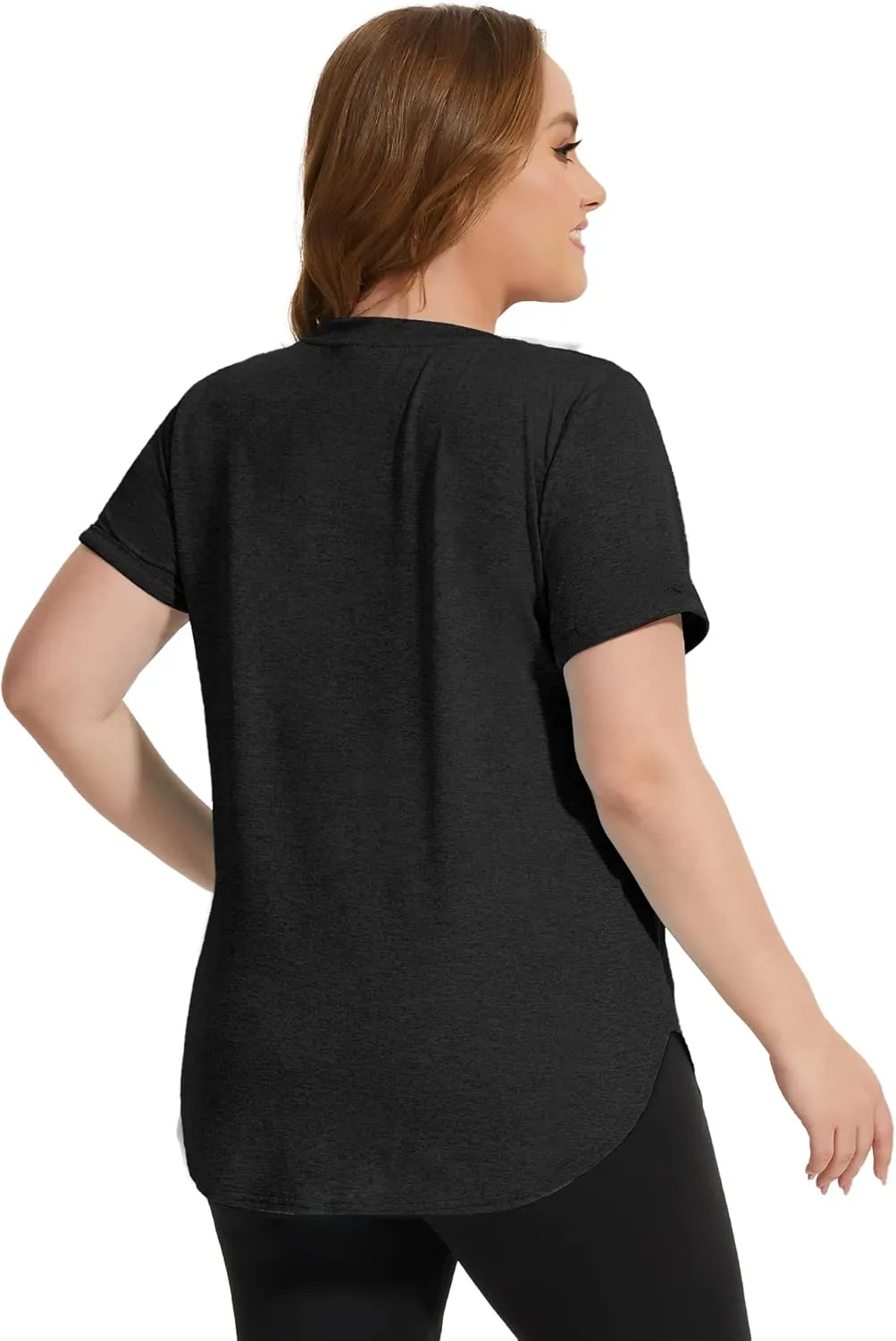 FOREYOND Plus Size Workout Tops for Women Short Sleeves V Neck Yoga Shirts Loose Fit Athletic Gym Running Clothes Summer