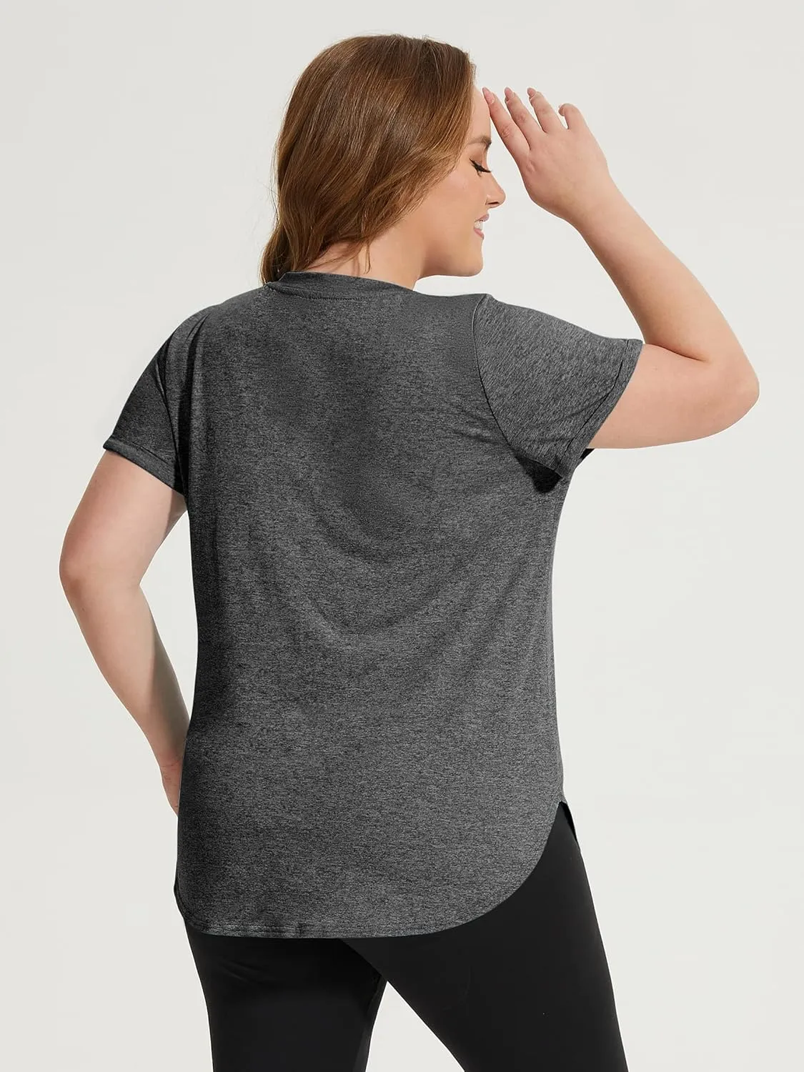FOREYOND Plus Size Workout Tops for Women Short Sleeves V Neck Yoga Shirts Loose Fit Athletic Gym Running Clothes Summer