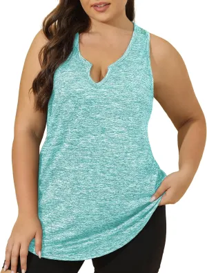 FOREYOND Women' s Plus Size Workout Tank Tops Loose Fit Athletic Sleeveless Tops V Neck Racerback Yoga Gym Summer Shirts