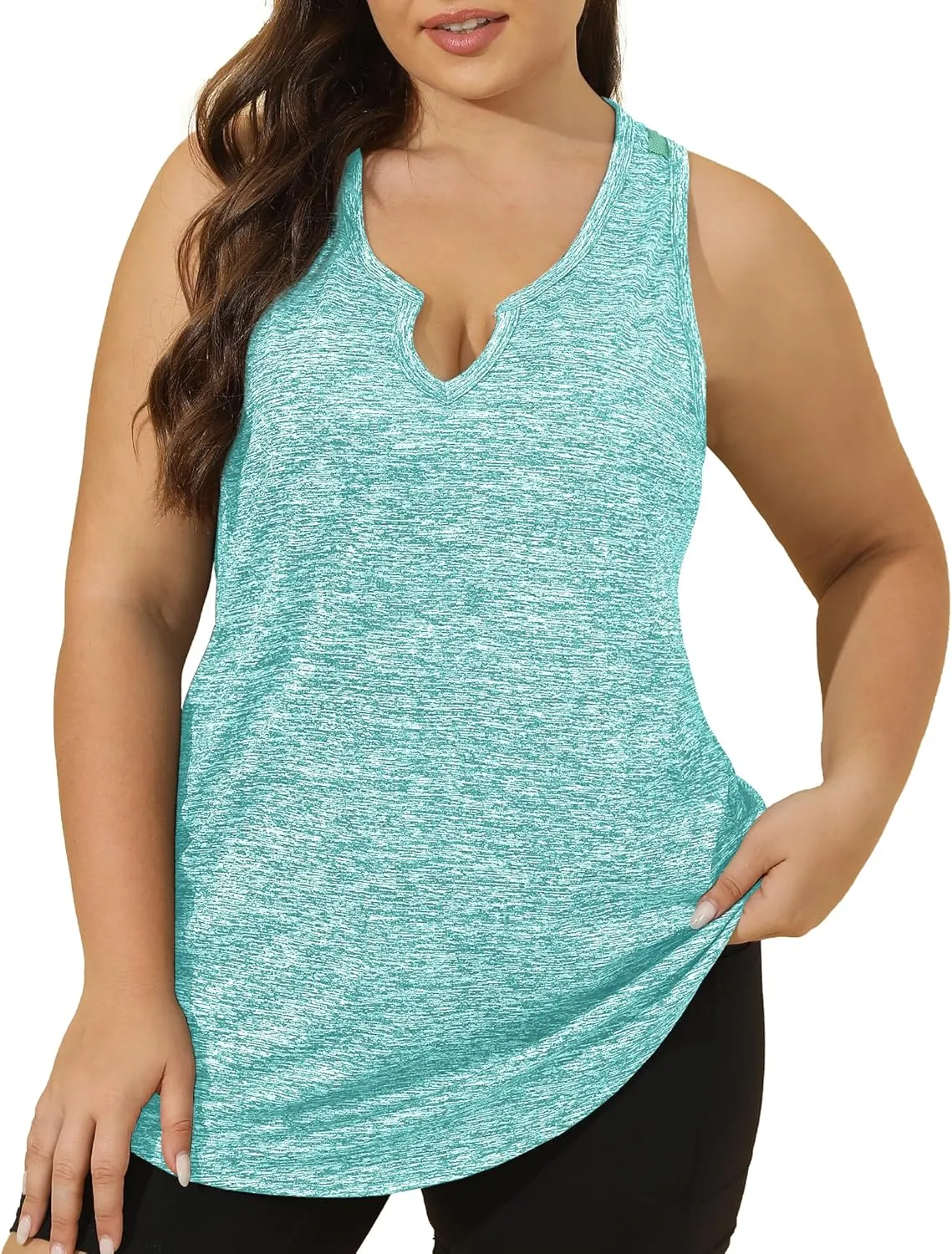 FOREYOND Women' s Plus Size Workout Tank Tops Loose Fit Athletic Sleeveless Tops V Neck Racerback Yoga Gym Summer Shirts