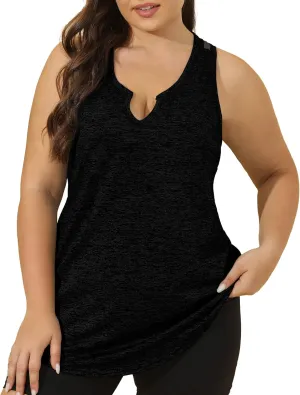 FOREYOND Women' s Plus Size Workout Tank Tops Loose Fit Athletic Sleeveless Tops V Neck Racerback Yoga Gym Summer Shirts