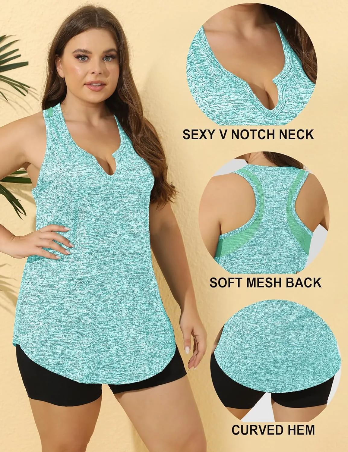 FOREYOND Women' s Plus Size Workout Tank Tops Loose Fit Athletic Sleeveless Tops V Neck Racerback Yoga Gym Summer Shirts