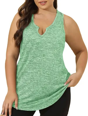 FOREYOND Women' s Plus Size Workout Tank Tops Loose Fit Athletic Sleeveless Tops V Neck Racerback Yoga Gym Summer Shirts
