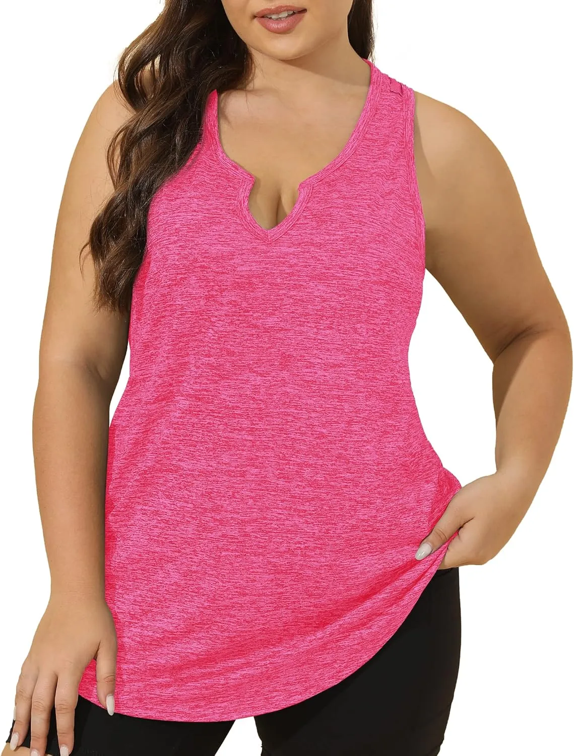 FOREYOND Women' s Plus Size Workout Tank Tops Loose Fit Athletic Sleeveless Tops V Neck Racerback Yoga Gym Summer Shirts