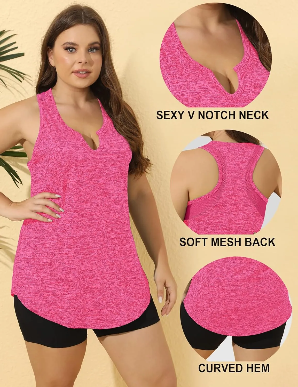 FOREYOND Women' s Plus Size Workout Tank Tops Loose Fit Athletic Sleeveless Tops V Neck Racerback Yoga Gym Summer Shirts